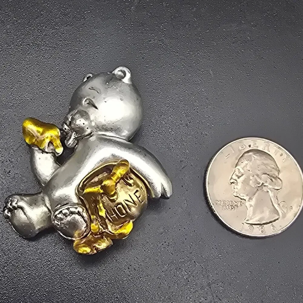 Danecraft Silver Tone Honey Bear Brooch Honey Lover Bee Keeper Jewelry